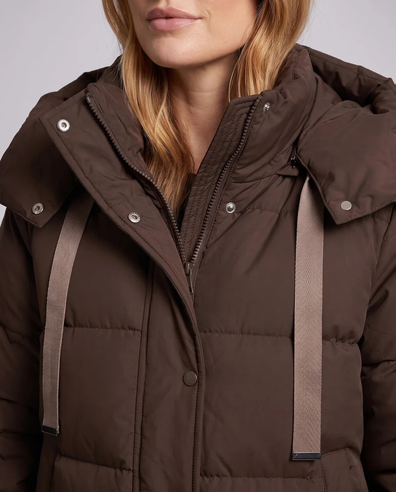 Damen Jacke ohne Polster mit Kapuze im oversized Boxy-Schnitt, hohem Kragen, Kordelzug und verdecktem Zwei-Wege-Reißverschluss