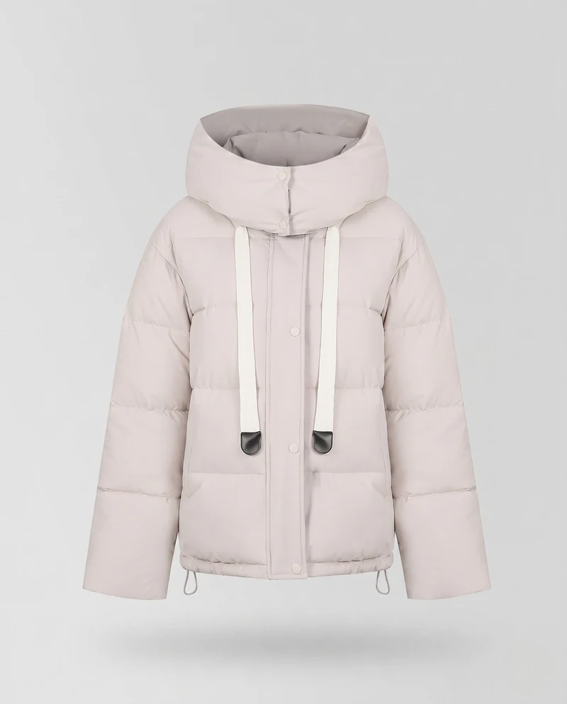 Damen Jacke ohne Polster mit Kapuze im oversized Boxy-Schnitt, hohem Kragen, Kordelzug und verdecktem Zwei-Wege-Reißverschluss