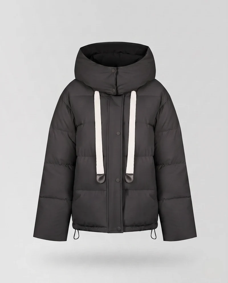 Damen Jacke ohne Polster mit Kapuze im oversized Boxy-Schnitt, hohem Kragen, Kordelzug und verdecktem Zwei-Wege-Reißverschluss