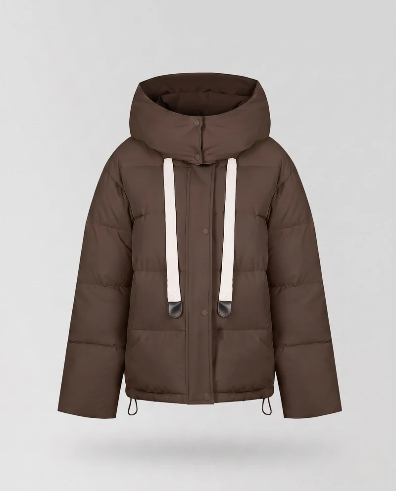 Damen Jacke ohne Polster mit Kapuze im oversized Boxy-Schnitt, hohem Kragen, Kordelzug und verdecktem Zwei-Wege-Reißverschluss