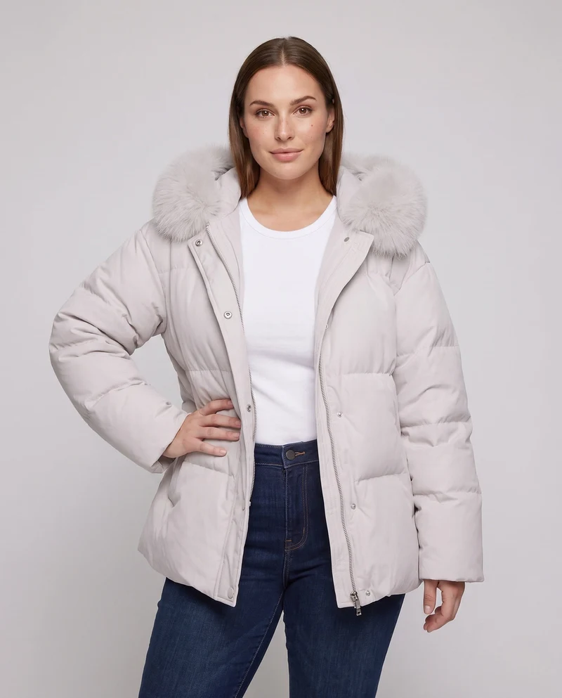 Damen Nan gesteppte kurze Parka mit voluminösem Kapuzenbesatz in Faux-Fur-Optik und extra weiten Ärmeln