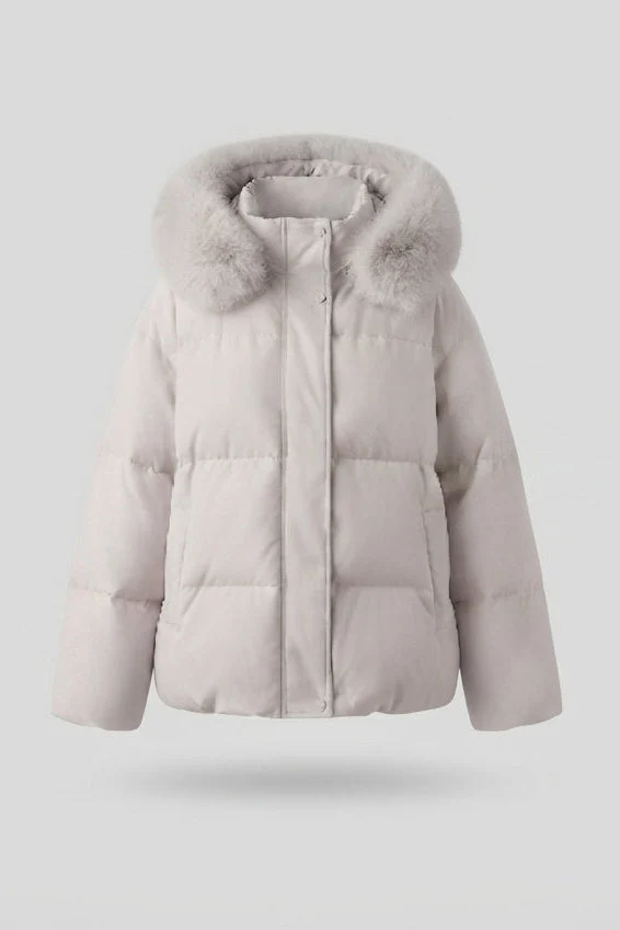 Damen Nan gesteppte kurze Parka mit voluminösem Kapuzenbesatz in Faux-Fur-Optik und extra weiten Ärmeln
