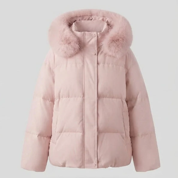 Damen Nan gesteppte kurze Parka mit voluminösem Kapuzenbesatz in Faux-Fur-Optik und extra weiten Ärmeln