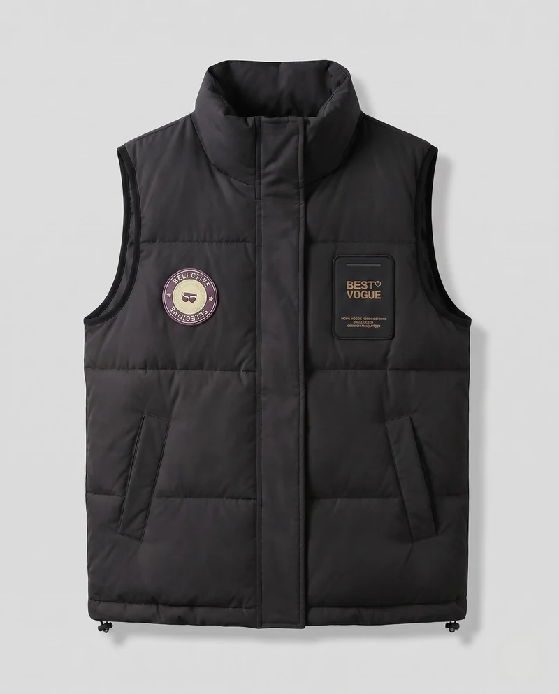 Damen nicht gepolsterte oversized gesteppte Weste mit hohem Kragen und Logo-Patches