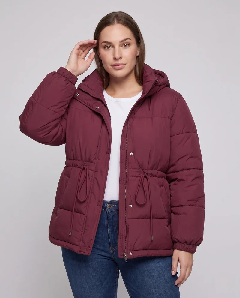 Damen gepolsterte Kapuzenparka im boxy Schnitt mit tapered Kordelzug