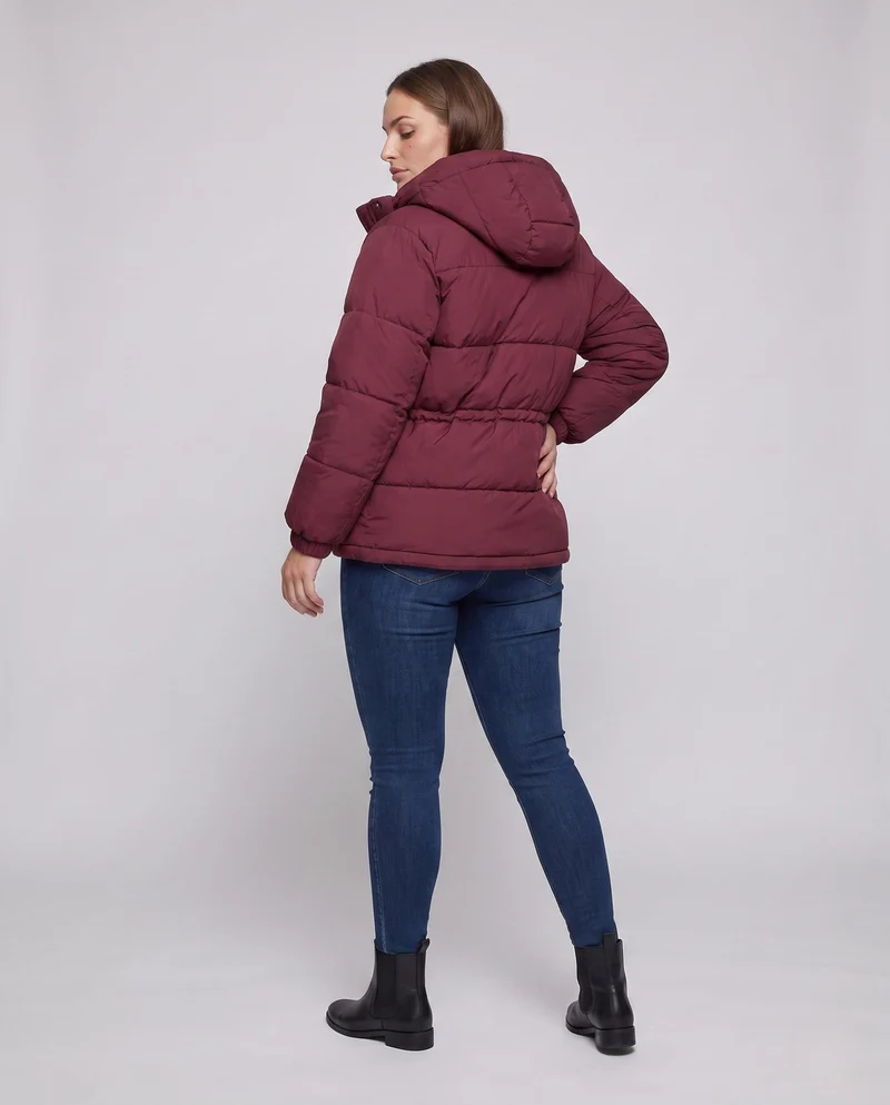 Damen gepolsterte Kapuzenparka im boxy Schnitt mit tapered Kordelzug