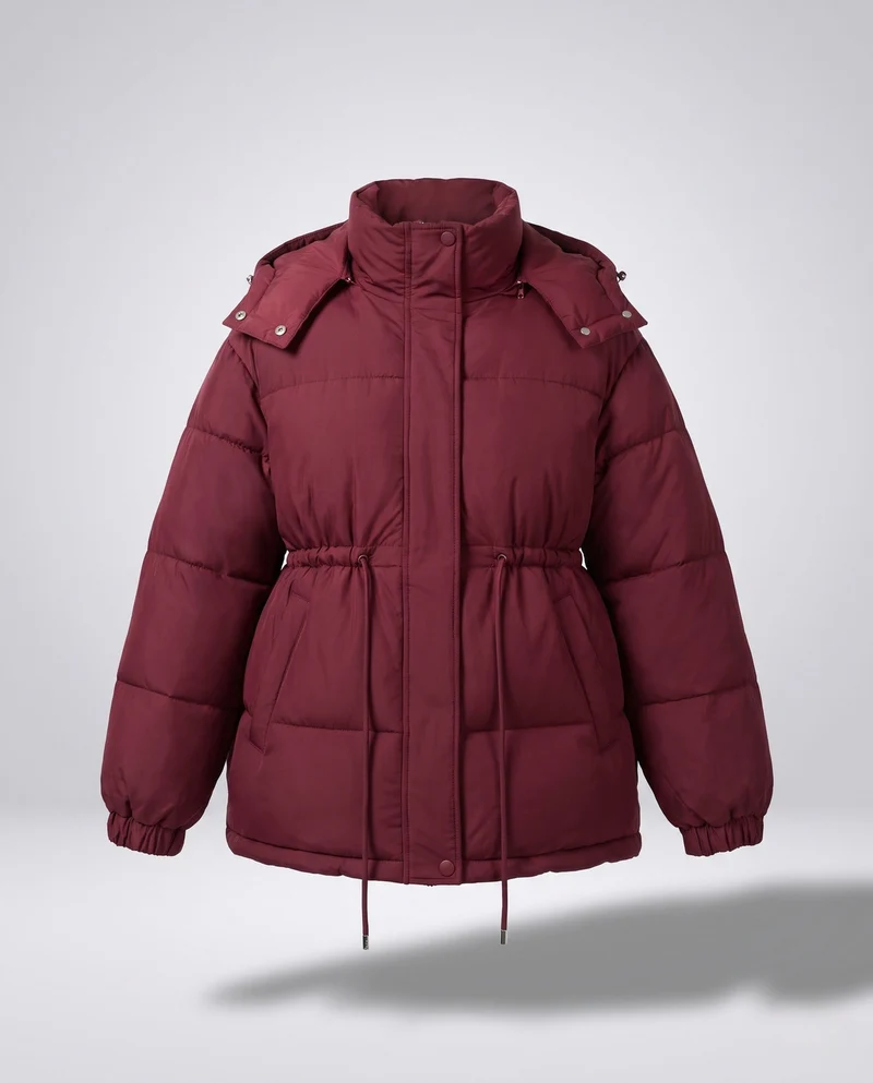 Damen gepolsterte Kapuzenparka im boxy Schnitt mit tapered Kordelzug