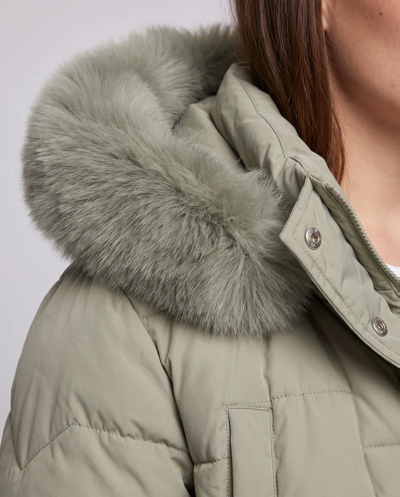 Damen Nano gepolsterter Parka mit abnehmbarem Kunstfellbesatz, verstellbarem Kordelzug in der Taille und thermischer Isolierungspolsterung