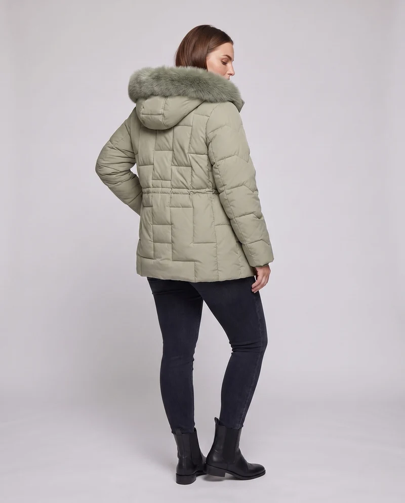 Damen Nano gepolsterter Parka mit abnehmbarem Kunstfellbesatz, verstellbarem Kordelzug in der Taille und thermischer Isolierungspolsterung