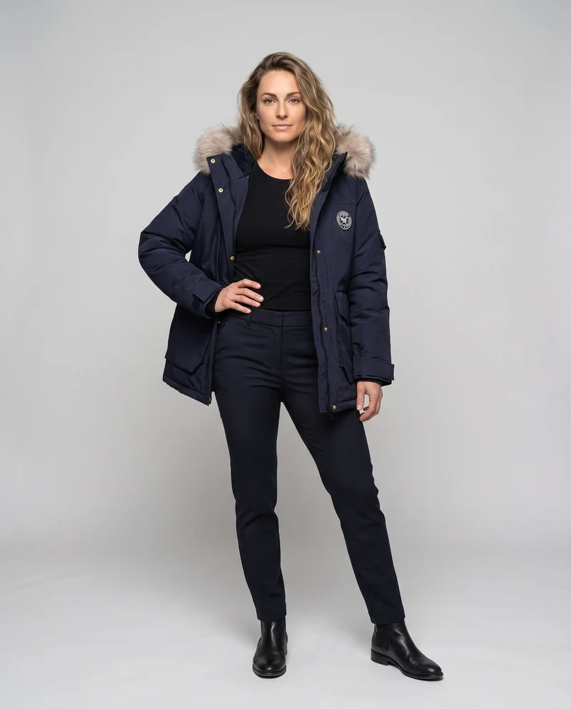 Damen gepolsterte oversized Parka mit abnehmbarem Kunstfellkapuze, großen Cargo- Klappentaschen und wärmerer Wärmeisolierung