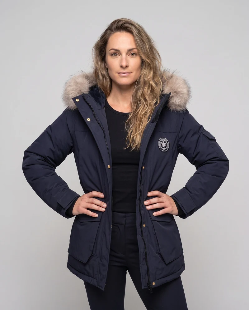 Damen gepolsterte oversized Parka mit abnehmbarem Kunstfellkapuze, großen Cargo- Klappentaschen und wärmerer Wärmeisolierung