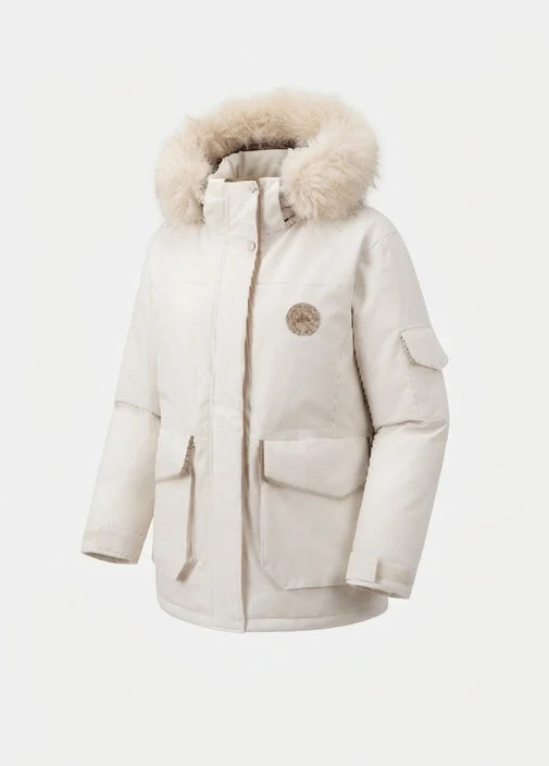 Damen gepolsterte oversized Parka mit abnehmbarem Kunstfellkapuze, großen Cargo- Klappentaschen und wärmerer Wärmeisolierung