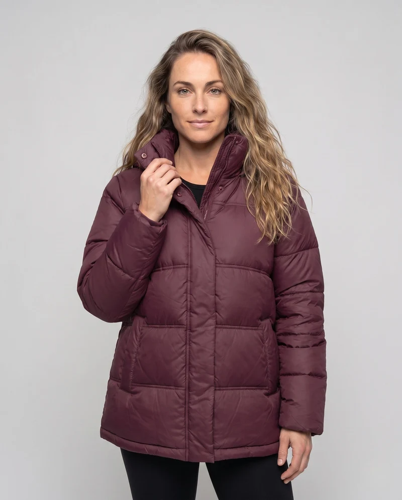 Damen gepolsterte oversized Parka mit Bindegürtel und hohem Kragen