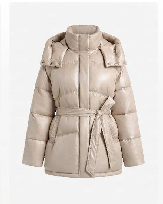 Damen gepolsterte oversized Parka mit Bindegürtel und hohem Kragen