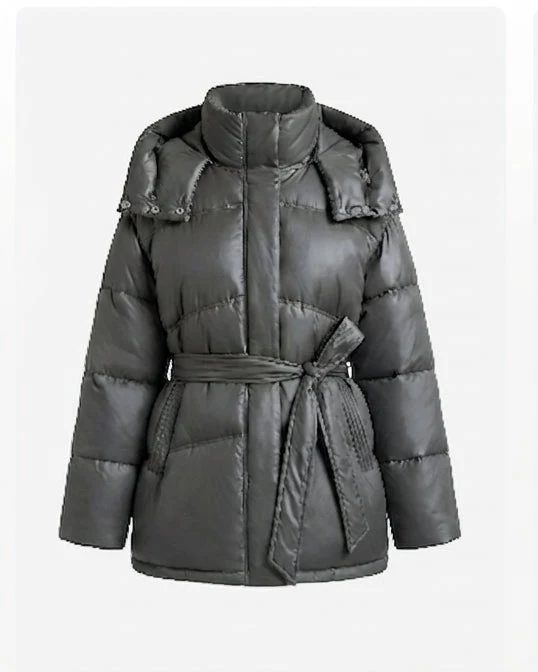 Damen gepolsterte oversized Parka mit Bindegürtel und hohem Kragen