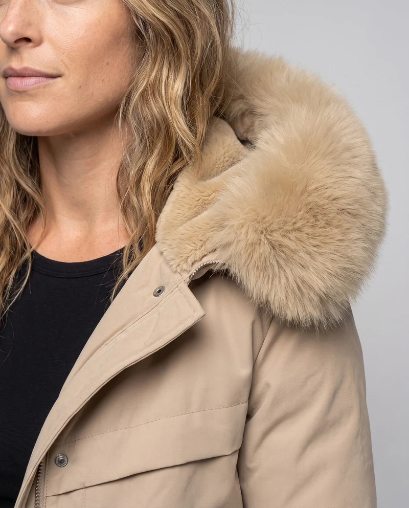 Damen Nano gepolsterte Parka mit voluminösem Kapuze und Kunstfellbesatz