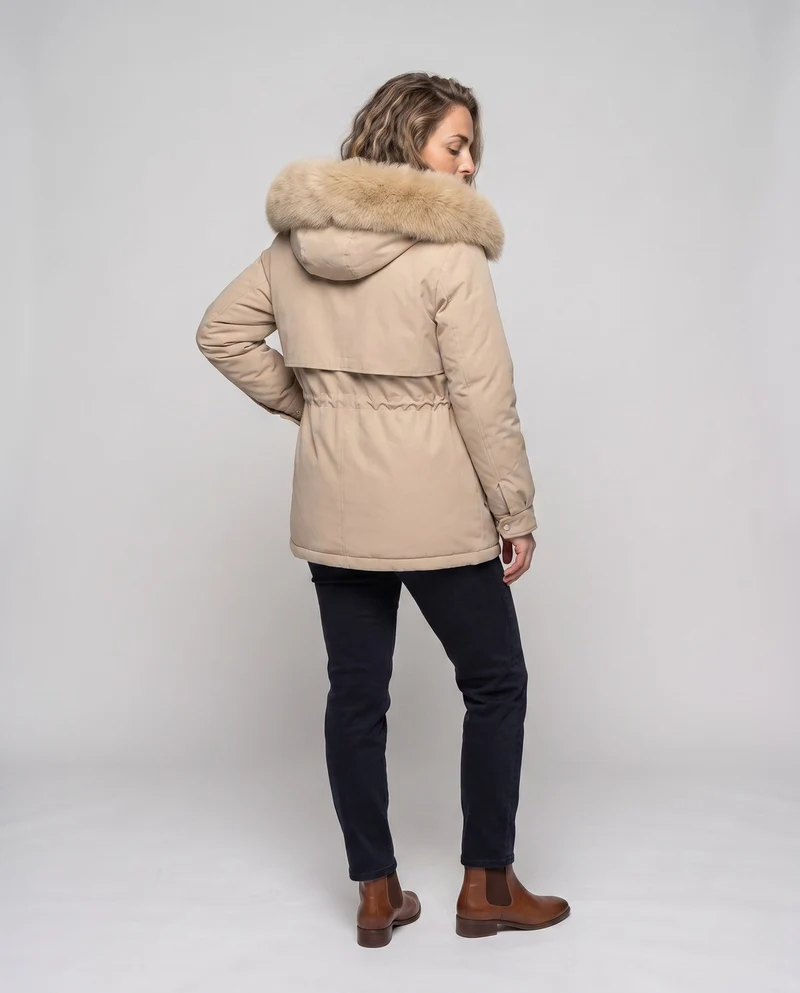 Damen Nano gepolsterte Parka mit voluminösem Kapuze und Kunstfellbesatz