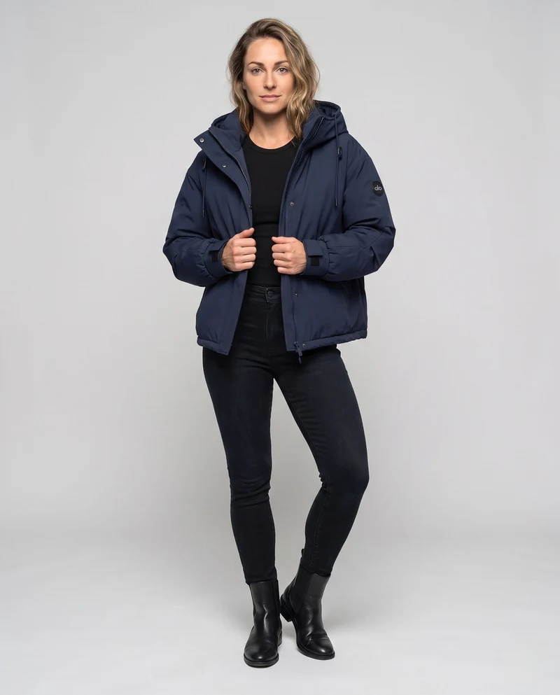 Damen Nan winddichte Hoodie-Parka im kurzen Schnitt mit thermischer Polsterung und verdeckter Vorderklappe