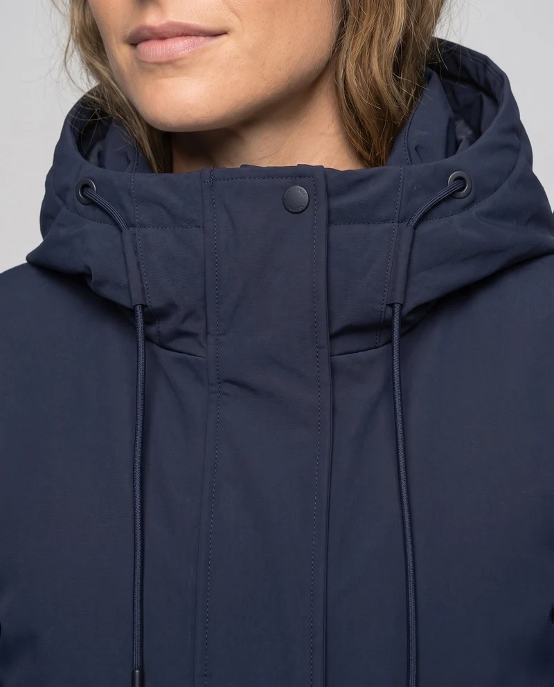 Damen Nan winddichte Hoodie-Parka im kurzen Schnitt mit thermischer Polsterung und verdeckter Vorderklappe