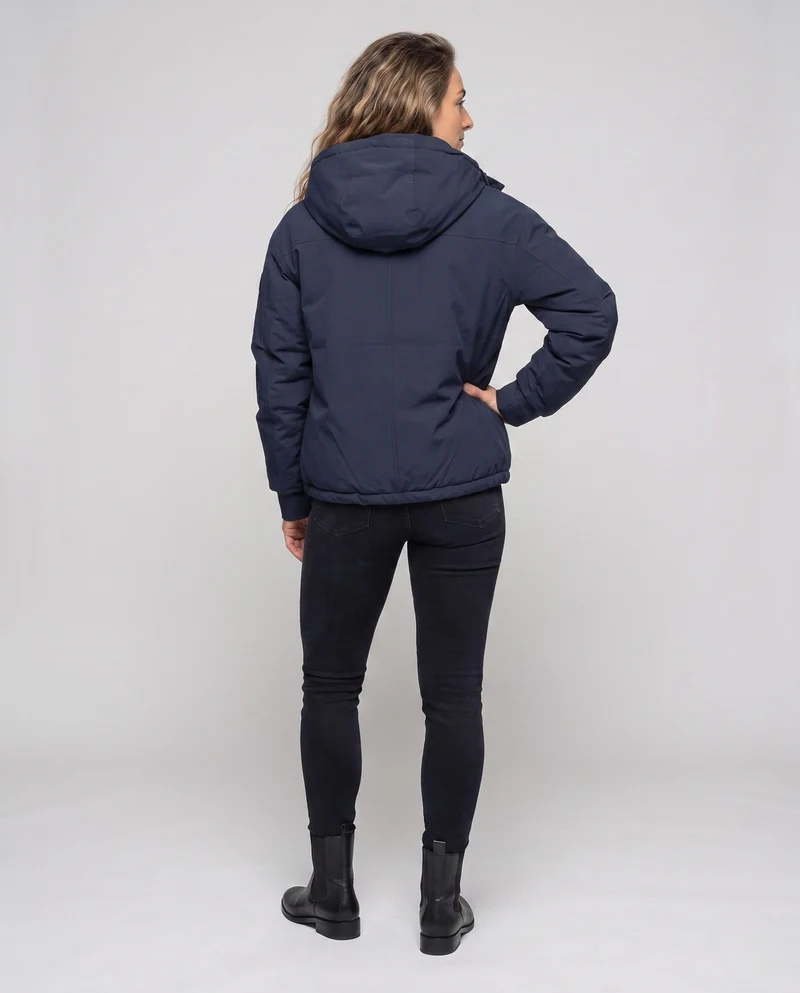 Damen Nan winddichte Hoodie-Parka im kurzen Schnitt mit thermischer Polsterung und verdeckter Vorderklappe
