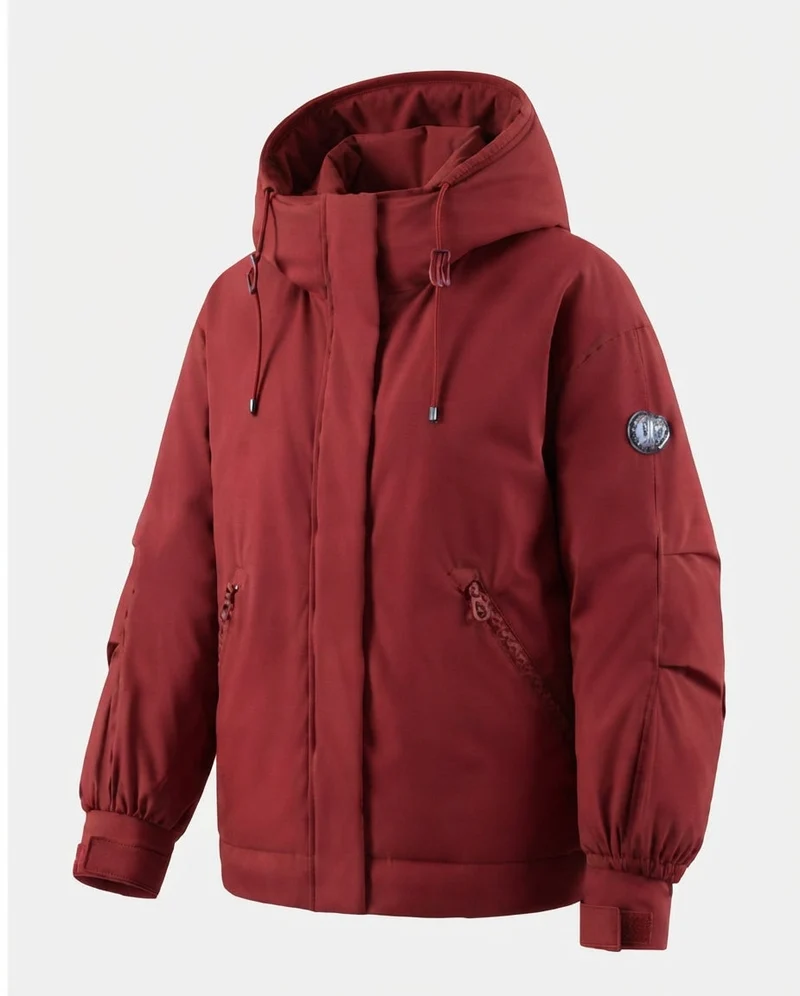 Damen Nan winddichte Hoodie-Parka im kurzen Schnitt mit thermischer Polsterung und verdeckter Vorderklappe