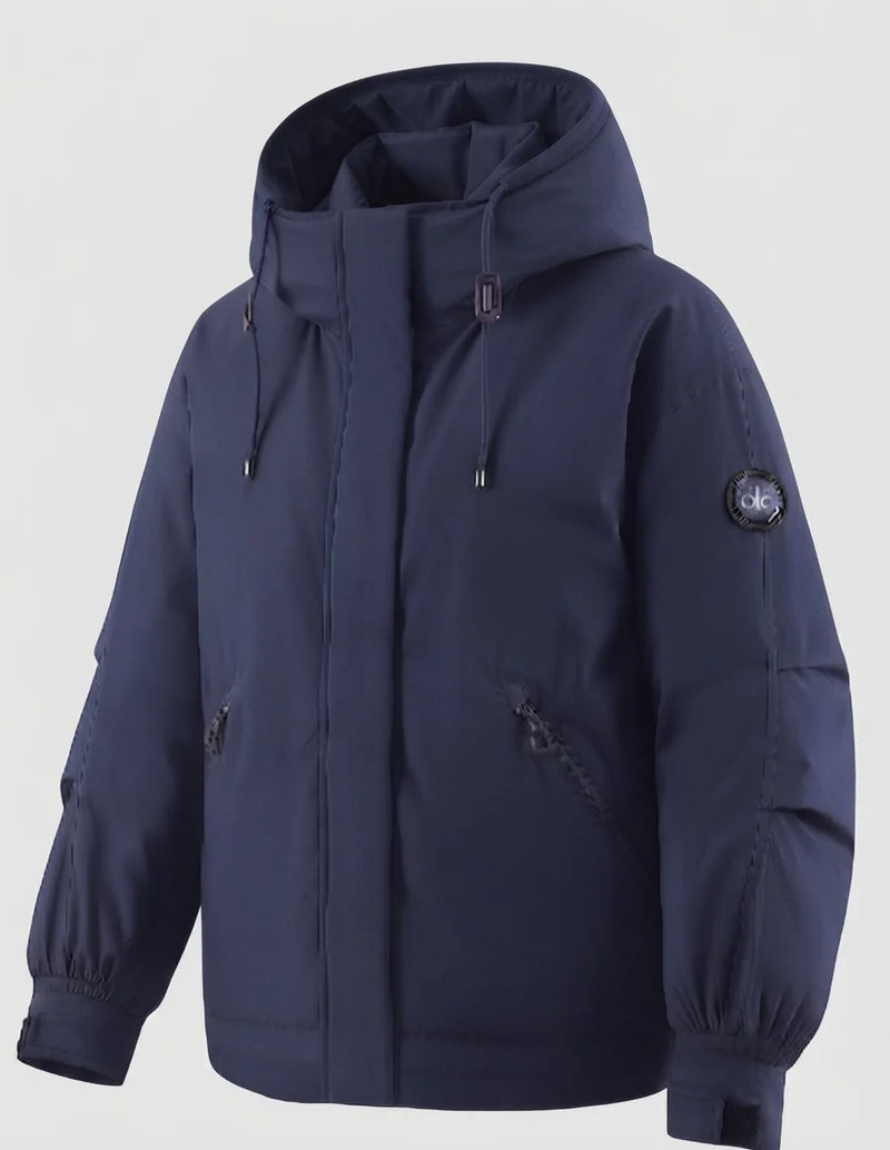 Damen Nan winddichte Hoodie-Parka im kurzen Schnitt mit thermischer Polsterung und verdeckter Vorderklappe