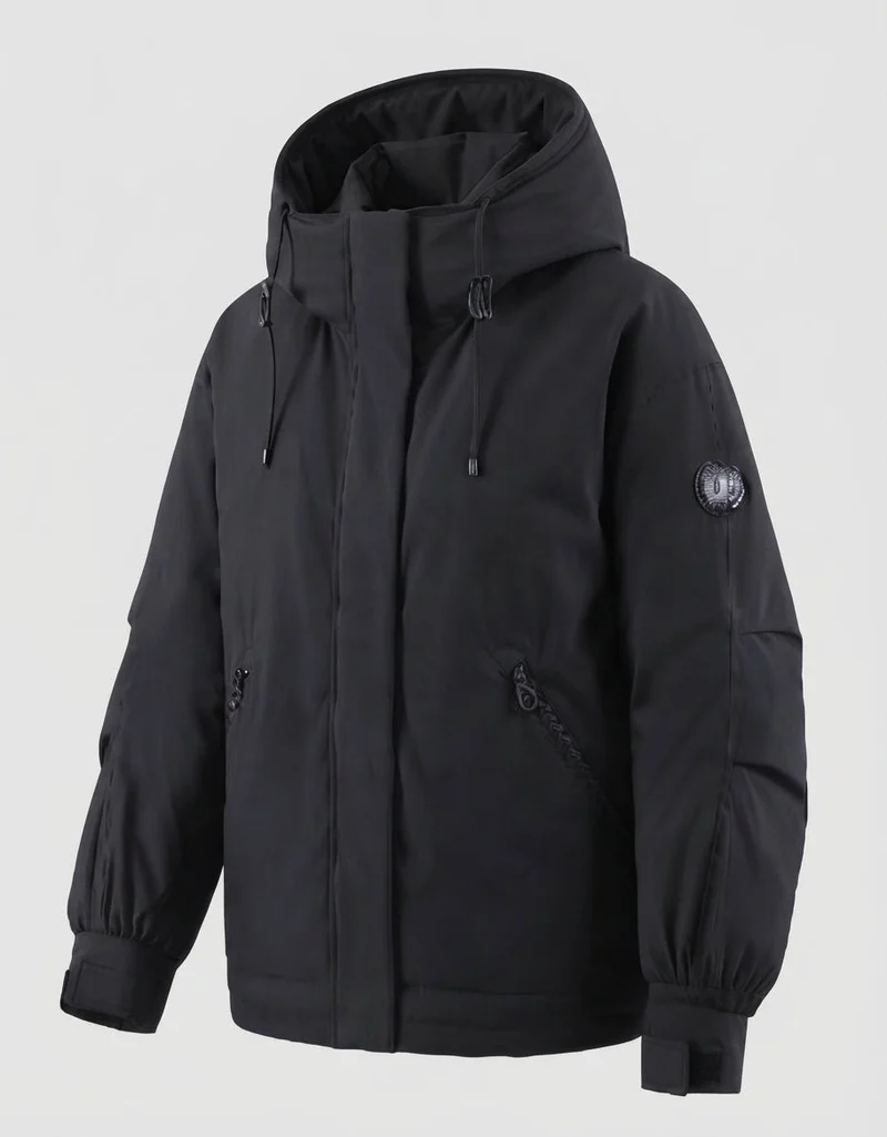 Damen Nan winddichte Hoodie-Parka im kurzen Schnitt mit thermischer Polsterung und verdeckter Vorderklappe