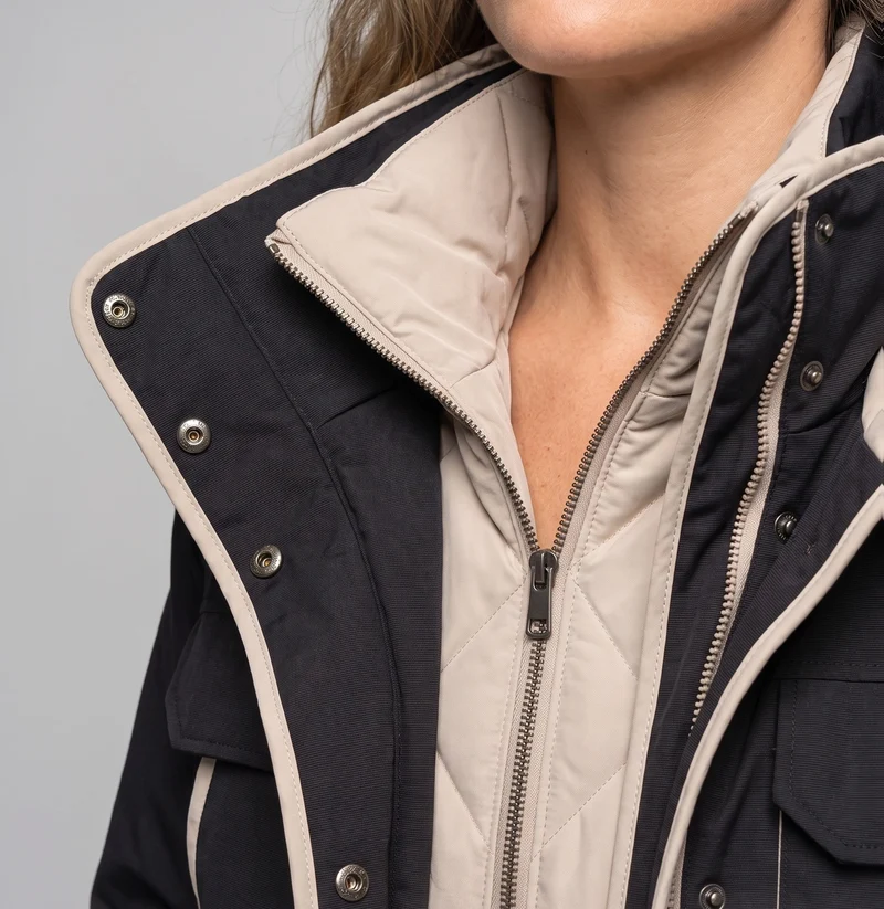 Damen Oversized Parka mit abnehmbarer gesteppter Innenweste, hohem Kragen und großen Klappentaschen