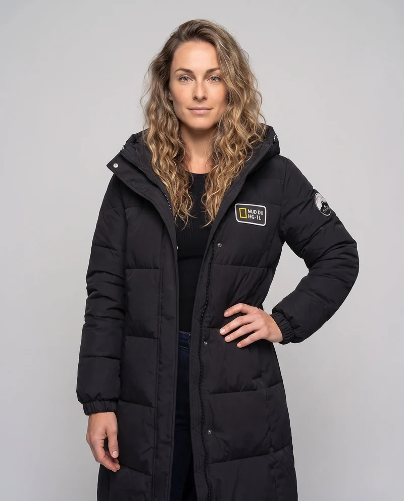 Unisex nan extra langer urbaner Puffer-Mantel mit übergroßer Kapuze, Logo-Patches und winddichtem thermischem Futter