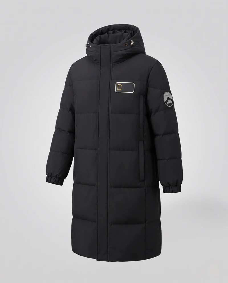 Unisex nan extra langer urbaner Puffer-Mantel mit übergroßer Kapuze, Logo-Patches und winddichtem thermischem Futter
