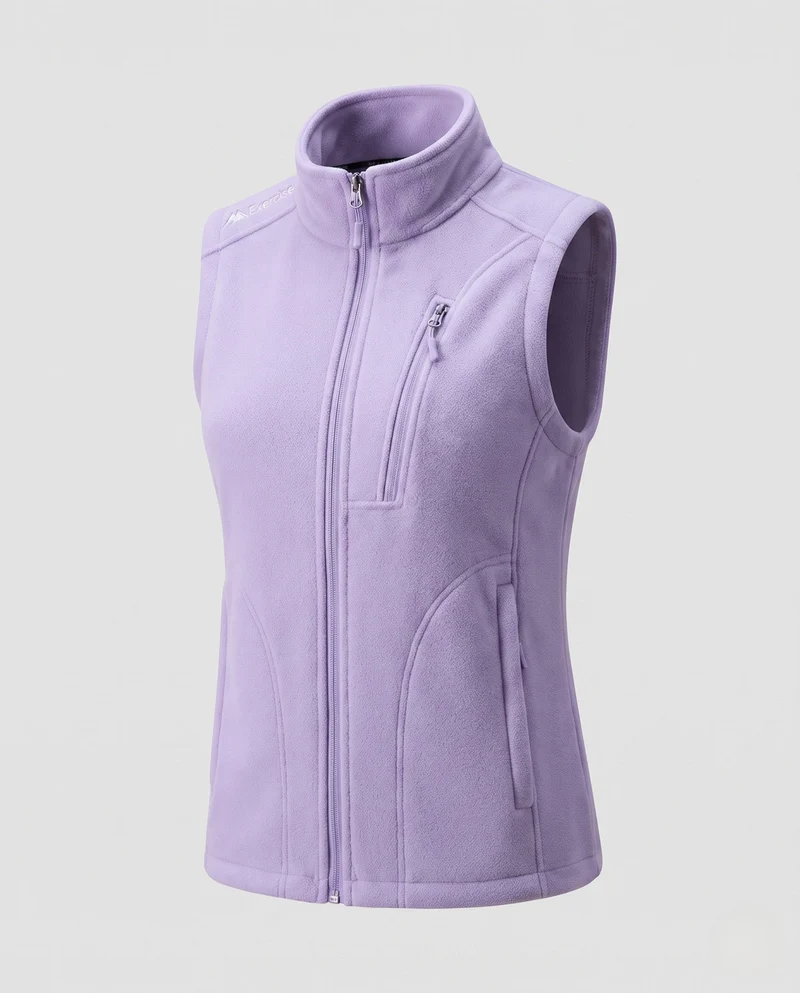 Damen leichte Fleece-Weste mit hoch stehendem Kragen, Frontreißverschluss und umseitigem Reißverschluss