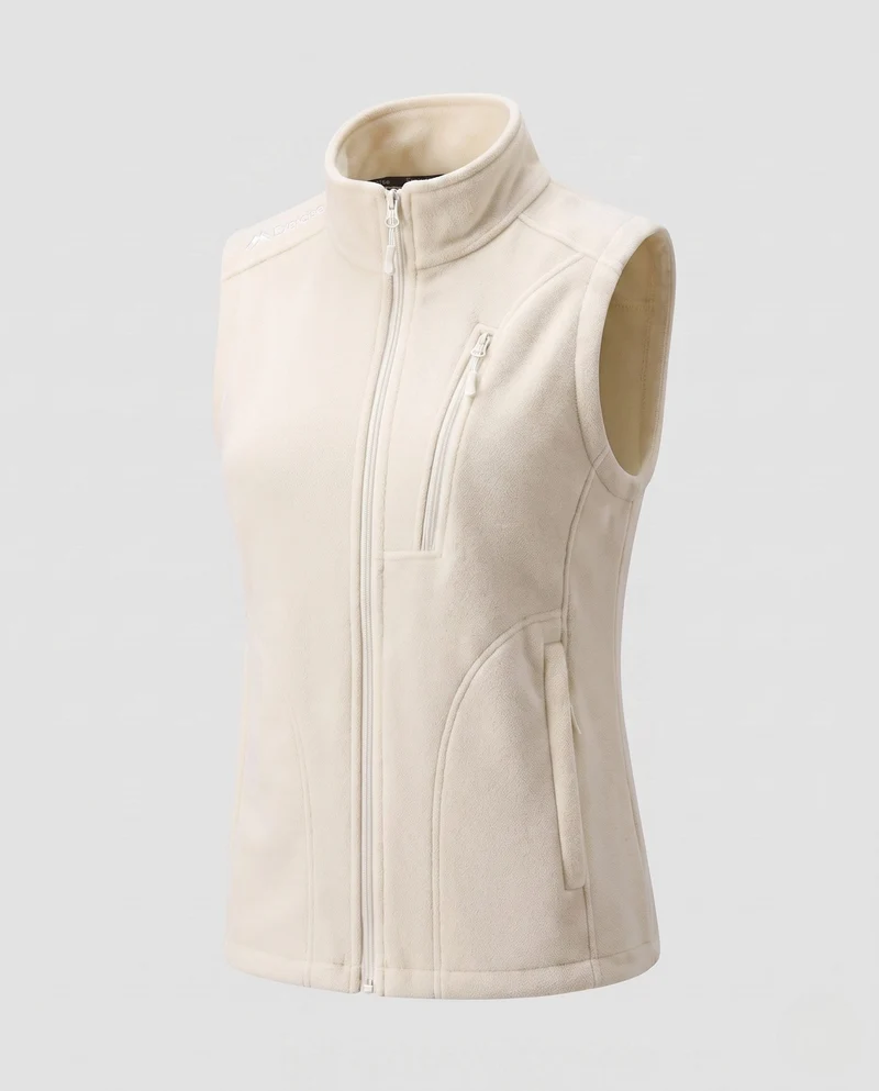 Damen leichte Fleece-Weste mit hoch stehendem Kragen, Frontreißverschluss und umseitigem Reißverschluss