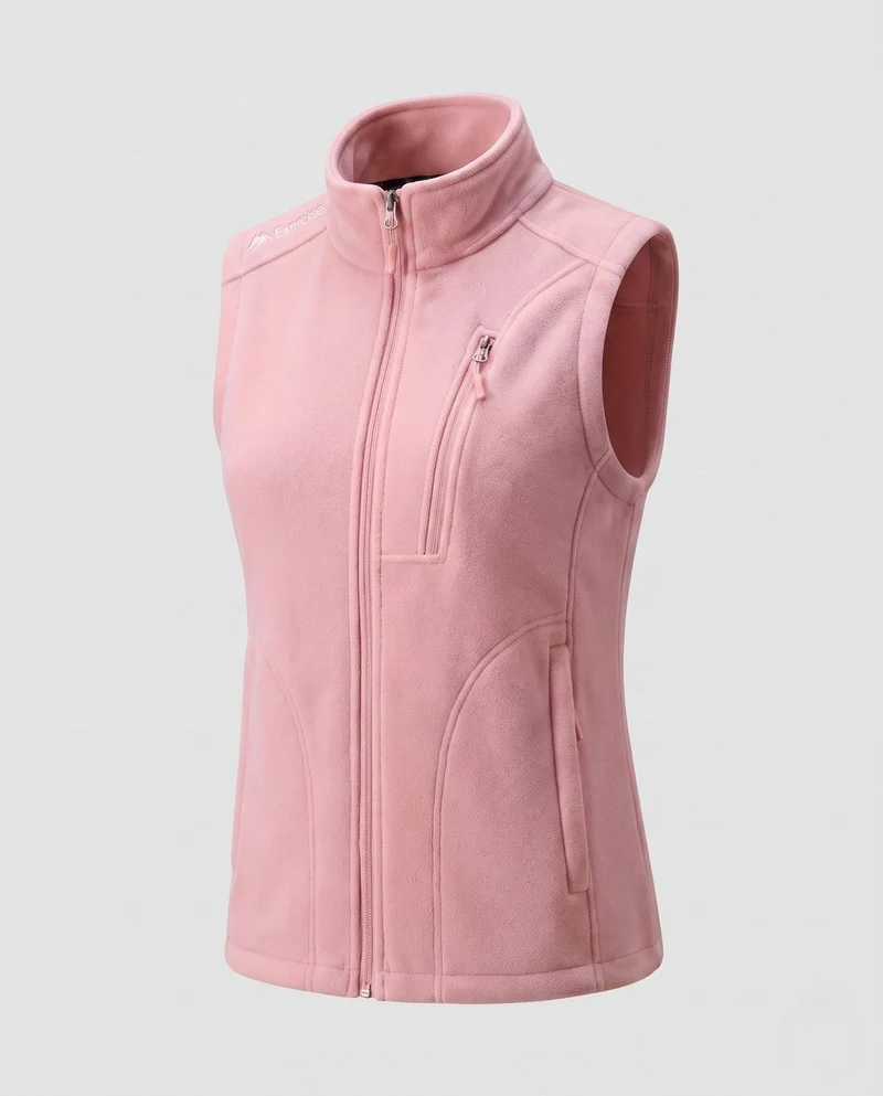 Damen leichte Fleece-Weste mit hoch stehendem Kragen, Frontreißverschluss und umseitigem Reißverschluss