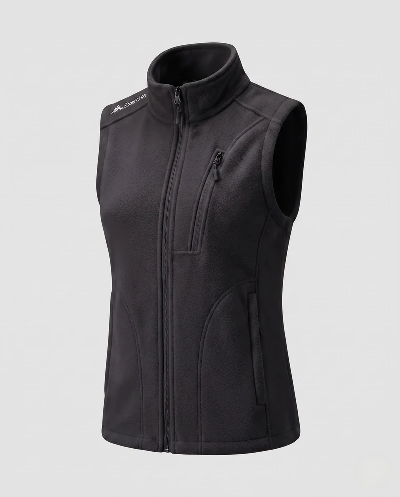Damen leichte Fleece-Weste mit hoch stehendem Kragen, Frontreißverschluss und umseitigem Reißverschluss