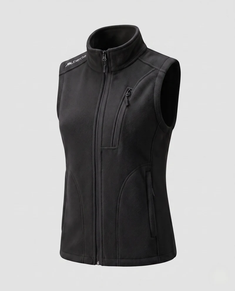 Damen leichte Fleece-Weste mit hoch stehendem Kragen, Frontreißverschluss und umseitigem Reißverschluss