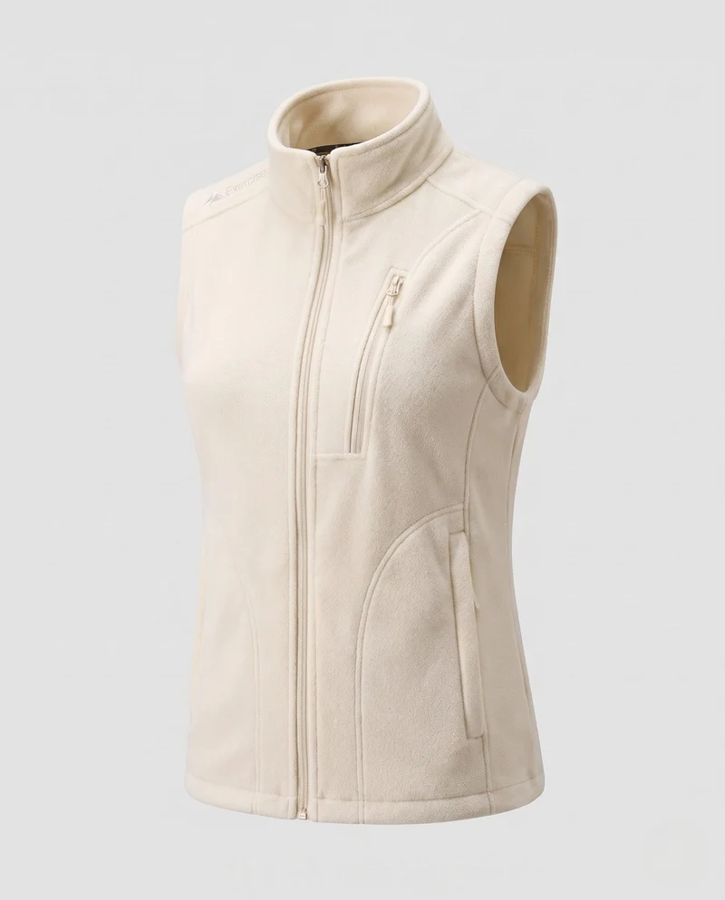 Damen leichte Fleece-Weste mit hoch stehendem Kragen, Frontreißverschluss und umseitigem Reißverschluss