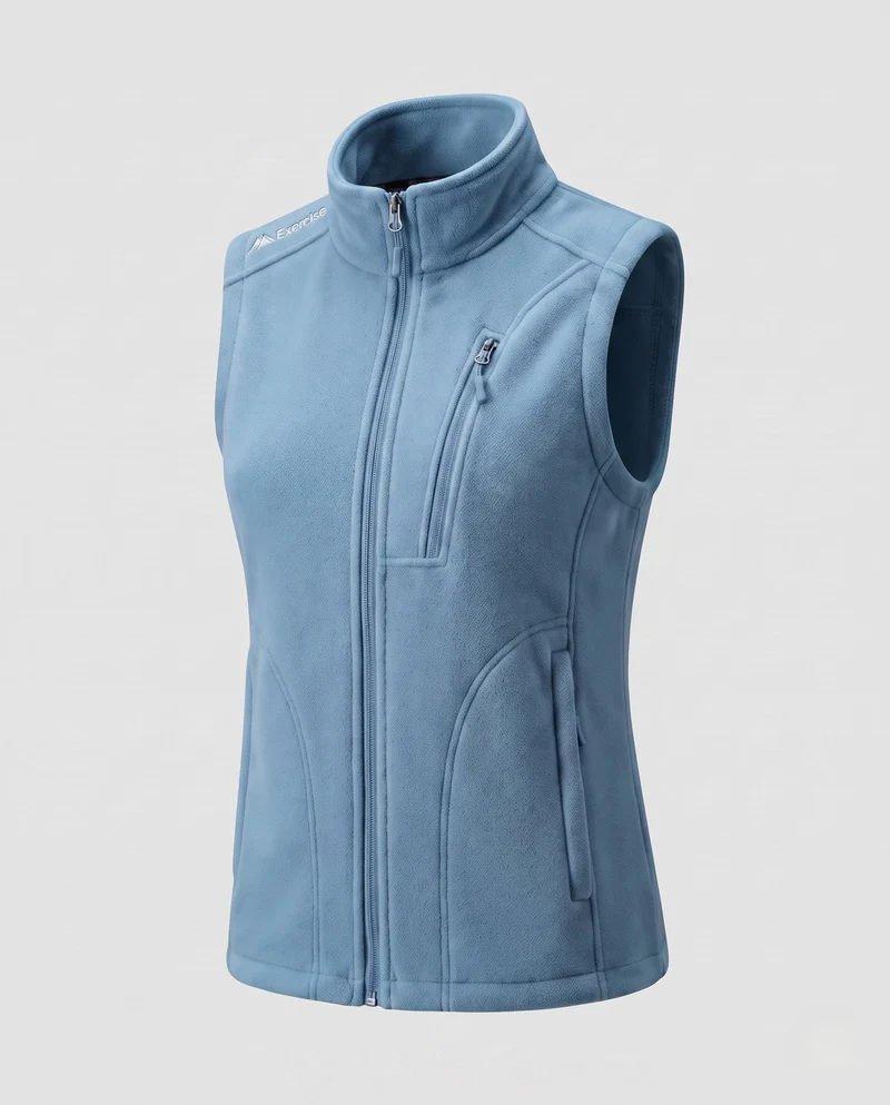 Damen leichte Fleece-Weste mit hoch stehendem Kragen, Frontreißverschluss und umseitigem Reißverschluss