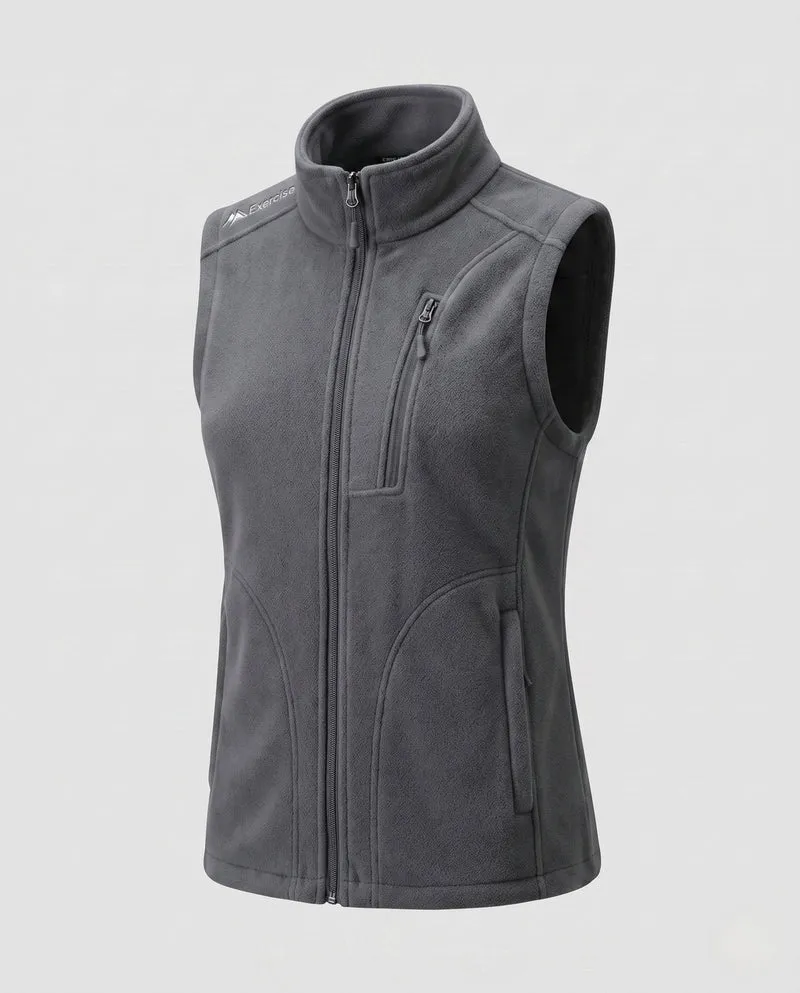 Damen leichte Fleece-Weste mit hoch stehendem Kragen, Frontreißverschluss und umseitigem Reißverschluss