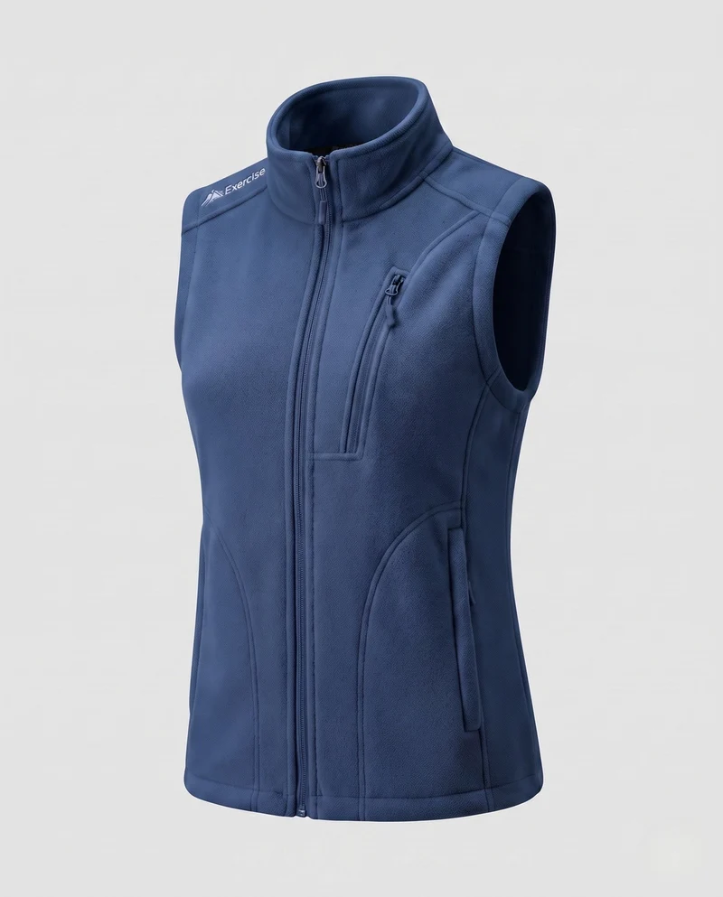 Damen leichte Fleece-Weste mit hoch stehendem Kragen, Frontreißverschluss und umseitigem Reißverschluss
