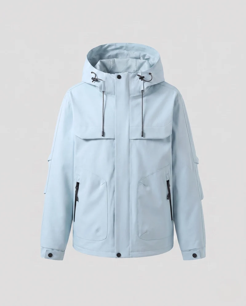 Damen leichte Outdoor Softshelljacke mit verstellbare Kapuze, verdecktem Reißverschluss und funktionalen Reißverschlusstaschen