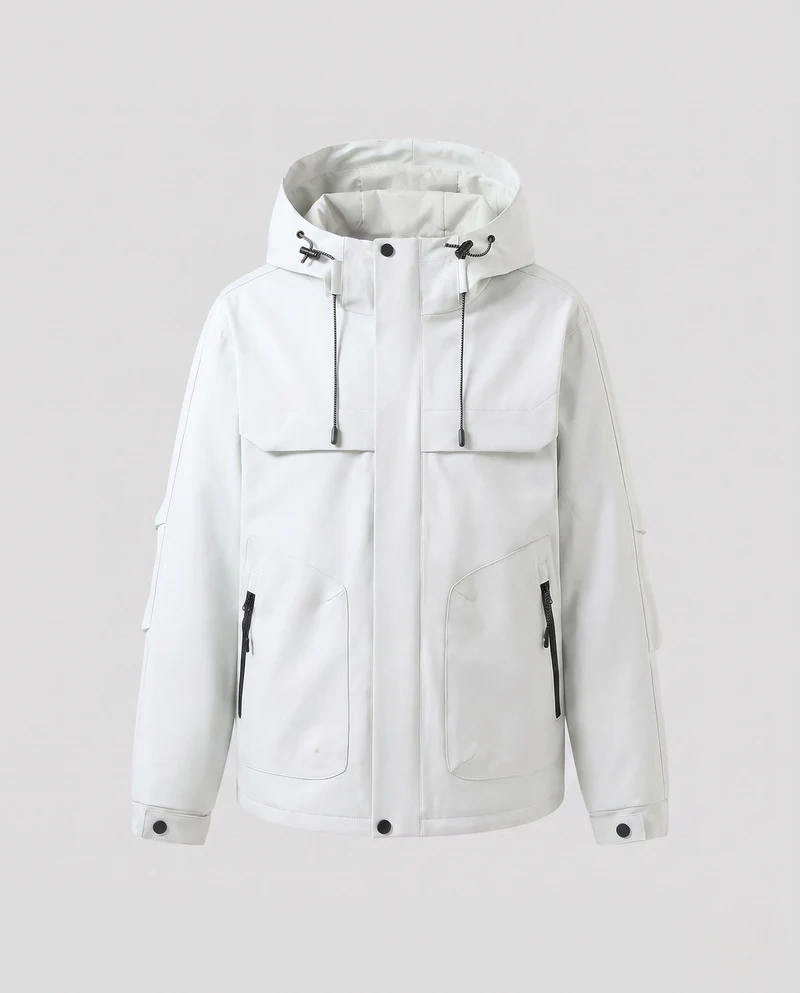 Damen leichte Outdoor Softshelljacke mit verstellbare Kapuze, verdecktem Reißverschluss und funktionalen Reißverschlusstaschen