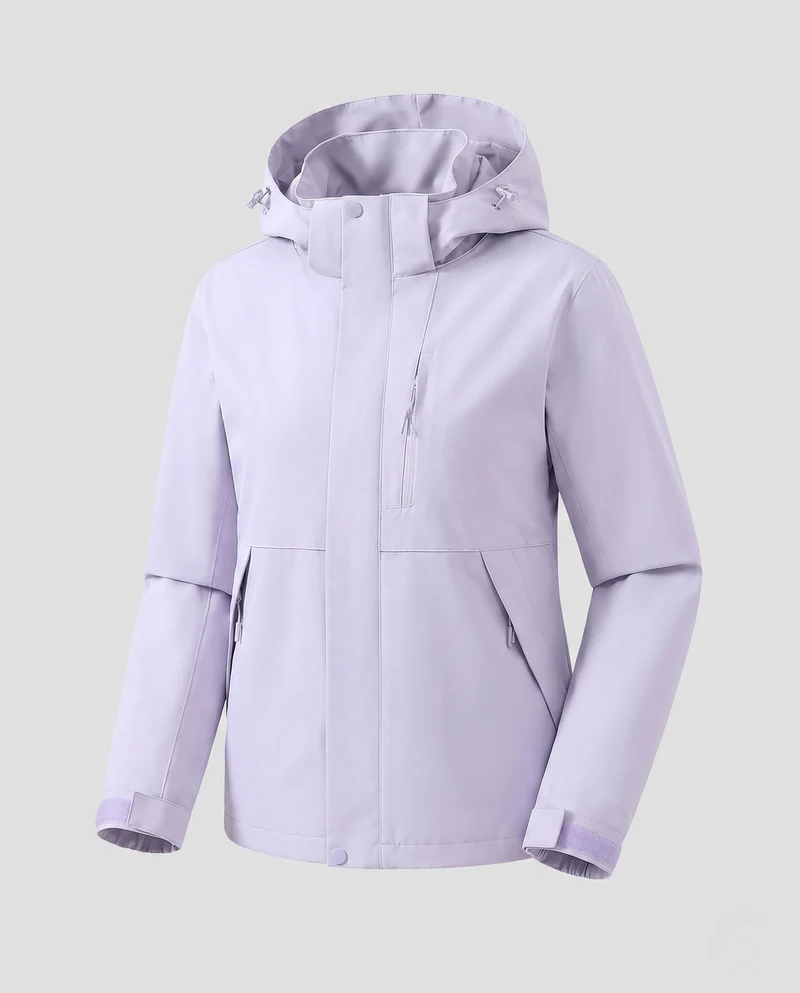 Leichte Damen Softshell-Hoodiejacke mit verdeckter Frontleiste und verstellbaren Klettverschlüssen
