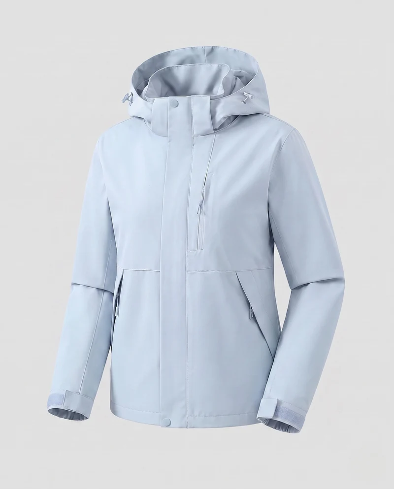 Leichte Damen Softshell-Hoodiejacke mit verdeckter Frontleiste und verstellbaren Klettverschlüssen