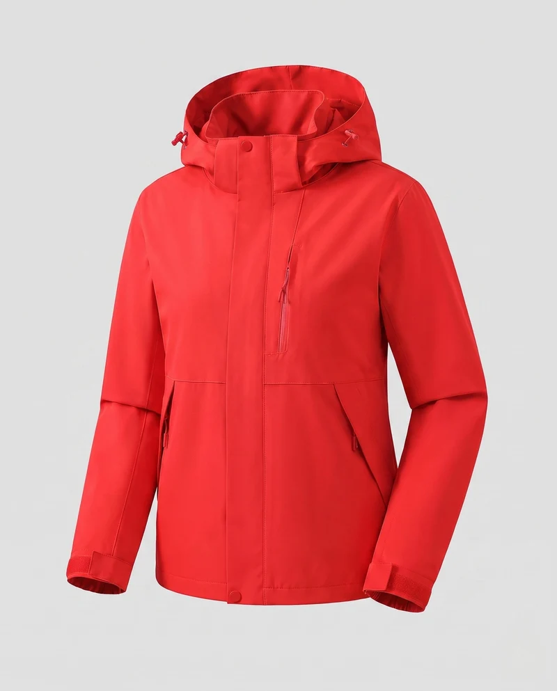 Leichte Damen Softshell-Hoodiejacke mit verdeckter Frontleiste und verstellbaren Klettverschlüssen