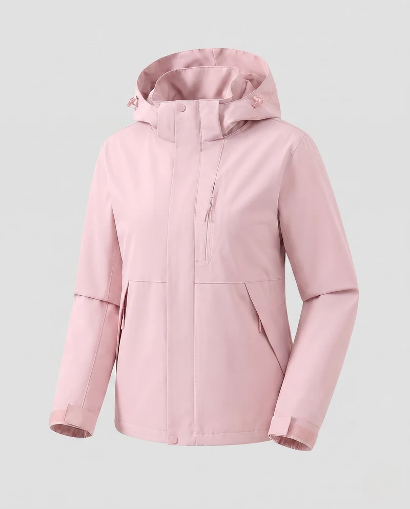 Leichte Damen Softshell-Hoodiejacke mit verdeckter Frontleiste und verstellbaren Klettverschlüssen