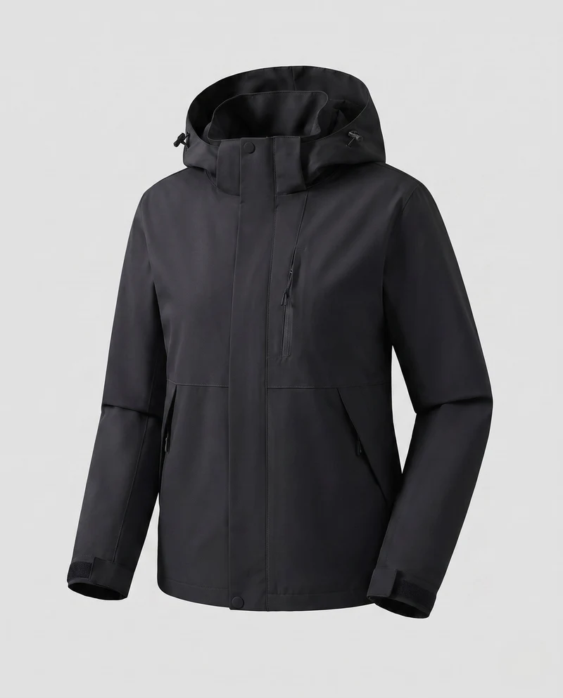 Leichte Damen Softshell-Hoodiejacke mit verdeckter Frontleiste und verstellbaren Klettverschlüssen