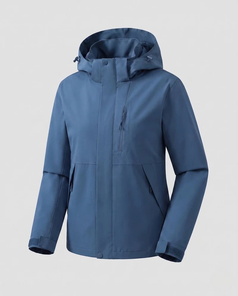 Leichte Damen Softshell-Hoodiejacke mit verdeckter Frontleiste und verstellbaren Klettverschlüssen