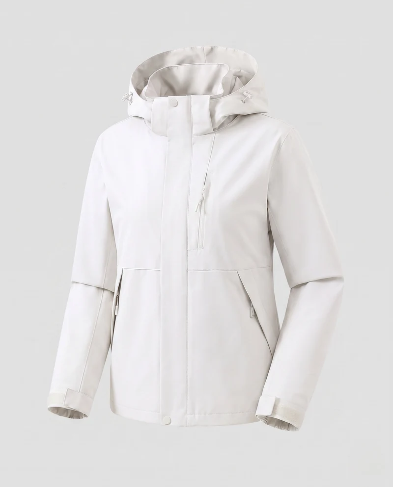 Leichte Damen Softshell-Hoodiejacke mit verdeckter Frontleiste und verstellbaren Klettverschlüssen