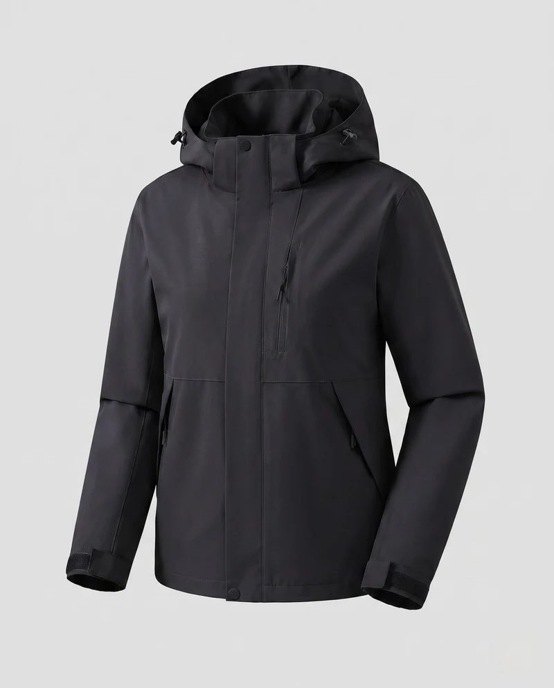 Leichte Damen Softshell-Hoodiejacke mit verdeckter Frontleiste und verstellbaren Klettverschlüssen