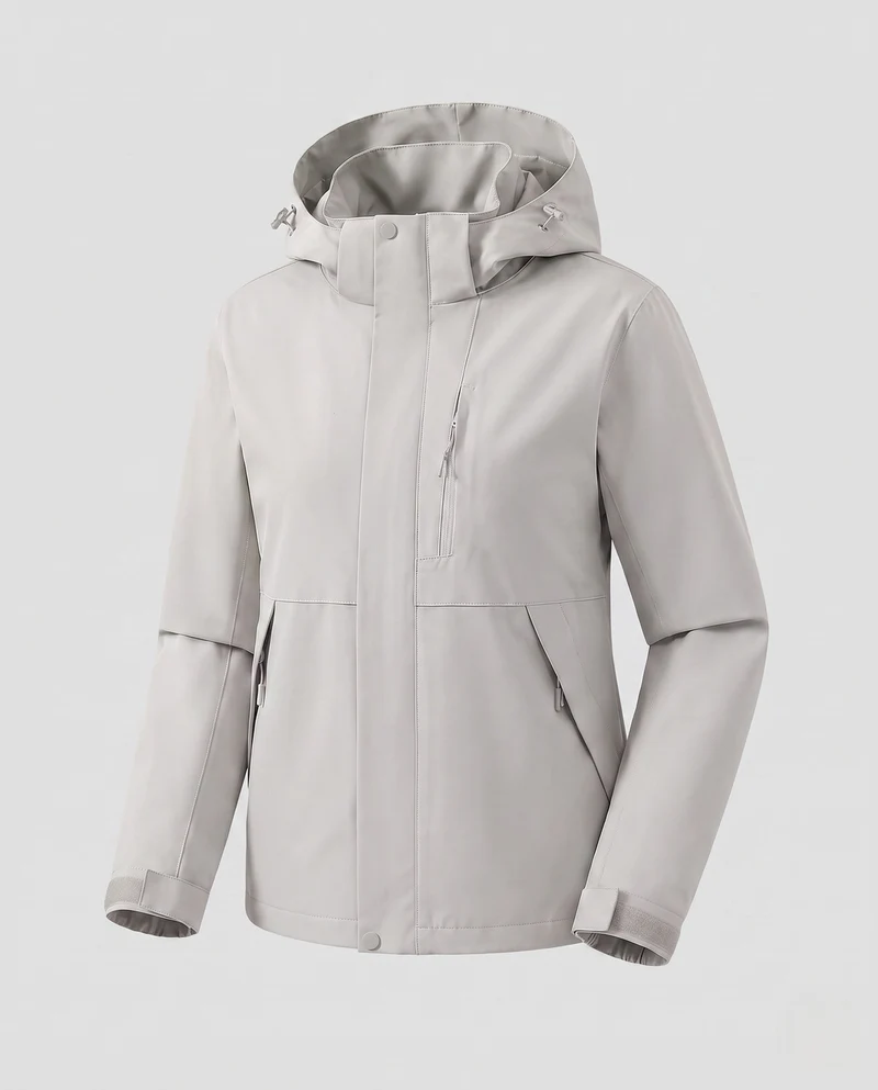 Leichte Damen Softshell-Hoodiejacke mit verdeckter Frontleiste und verstellbaren Klettverschlüssen